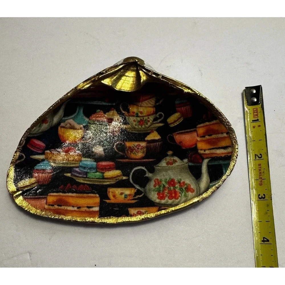 Decoupage Clam Shell Trinket Dish‎ Tea Time